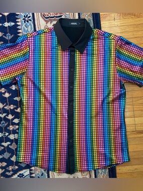 Jogal Men's Multicolor Mosaic Short-Sleeve Button Shirt